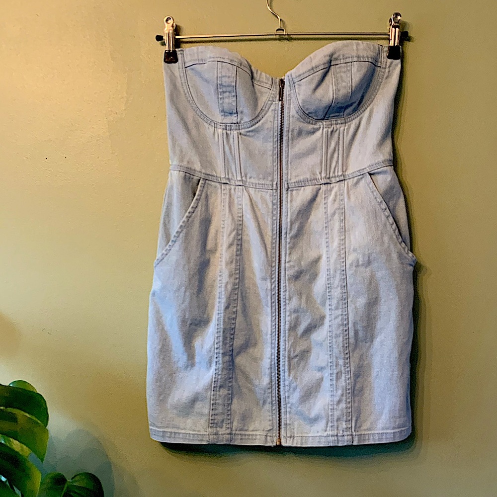 Zip Front Denim Strapless Corset Dress